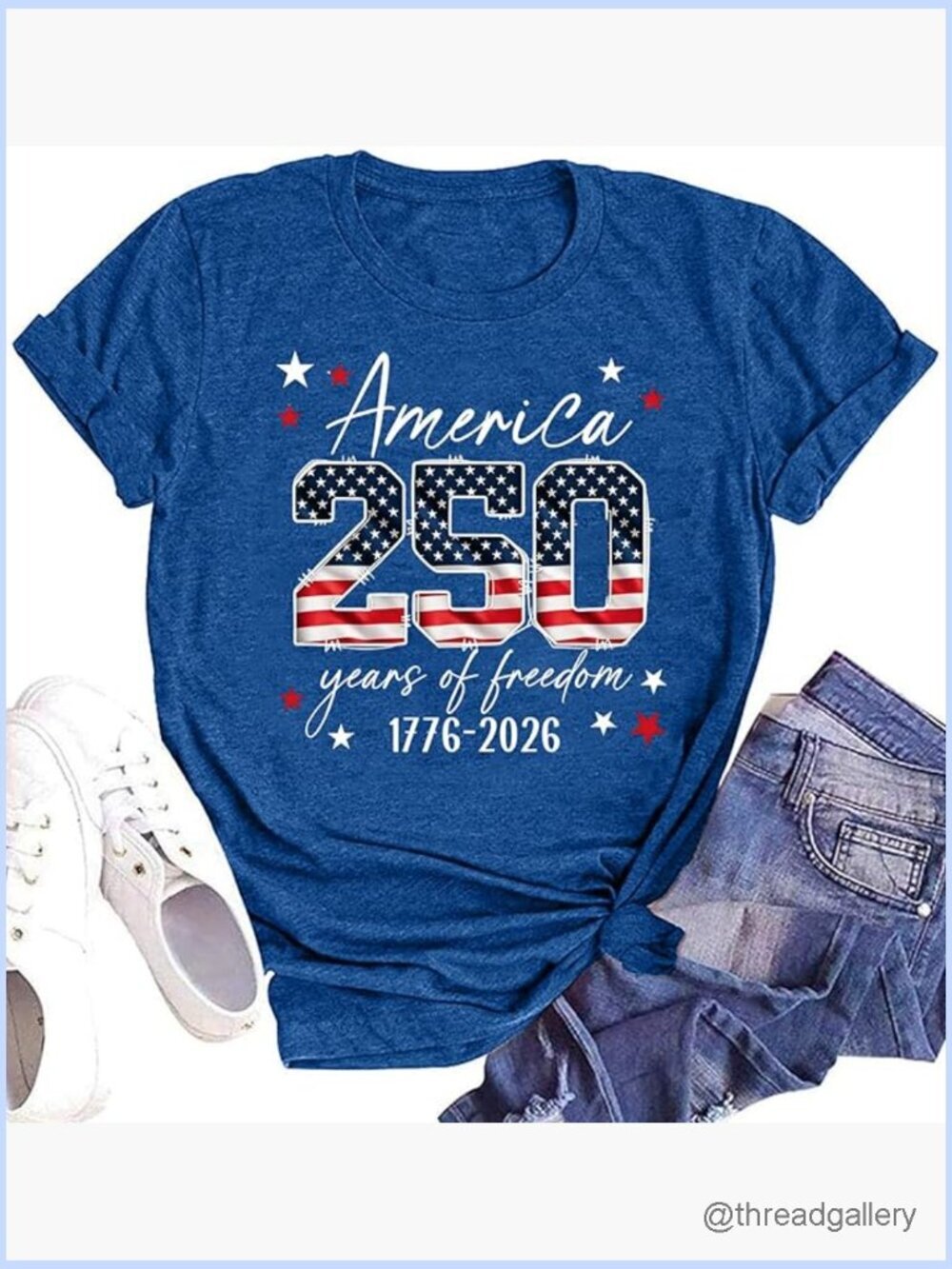 250 Years American Flag Patriotic T-Shirt Women's 4th of July USA Tee Top